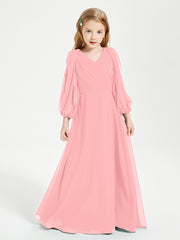 Modest Long Sleeved Junior Bridesmaid Gowns Flamingo