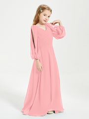 Modest Long Sleeved Junior Bridesmaid Gowns Flamingo