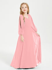 Modest Long Sleeved Junior Bridesmaid Gowns Flamingo