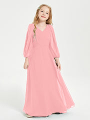Modest Long Sleeved Junior Bridesmaid Gowns Flamingo