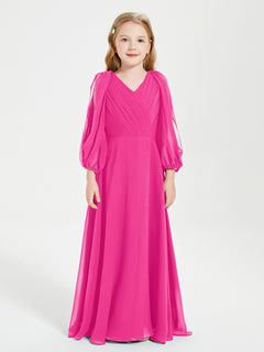 Modest Long Sleeved Junior Bridesmaid Gowns Fuchsia