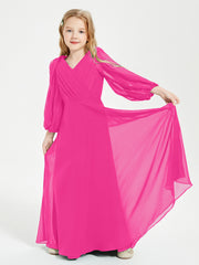 Modest Long Sleeved Junior Bridesmaid Gowns Fuchsia