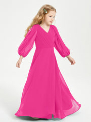 Modest Long Sleeved Junior Bridesmaid Gowns Fuchsia