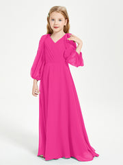 Modest Long Sleeved Junior Bridesmaid Gowns Fuchsia