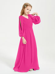 Modest Long Sleeved Junior Bridesmaid Gowns Fuchsia