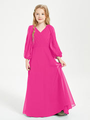 Modest Long Sleeved Junior Bridesmaid Gowns Fuchsia
