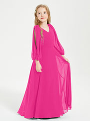Modest Long Sleeved Junior Bridesmaid Gowns Fuchsia