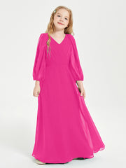 Modest Long Sleeved Junior Bridesmaid Gowns Fuchsia