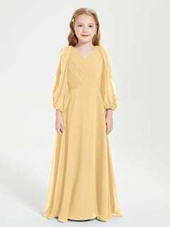 Modest Long Sleeved Junior Bridesmaid Gowns Gold