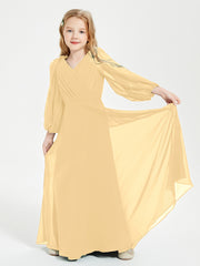 Modest Long Sleeved Junior Bridesmaid Gowns Gold