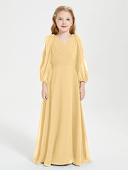 Modest Long Sleeved Junior Bridesmaid Gowns Gold