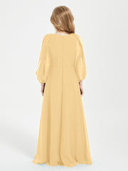 Modest Long Sleeved Junior Bridesmaid Gowns Gold