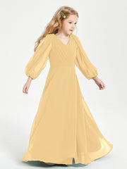 Modest Long Sleeved Junior Bridesmaid Gowns Gold