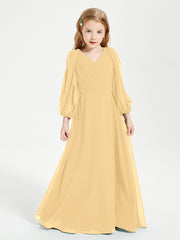 Modest Long Sleeved Junior Bridesmaid Gowns Gold