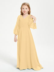 Modest Long Sleeved Junior Bridesmaid Gowns Gold