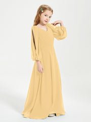Modest Long Sleeved Junior Bridesmaid Gowns Gold