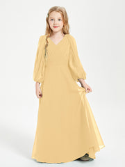 Modest Long Sleeved Junior Bridesmaid Gowns Gold