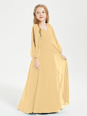 Modest Long Sleeved Junior Bridesmaid Gowns Gold