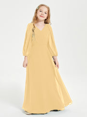 Modest Long Sleeved Junior Bridesmaid Gowns Gold