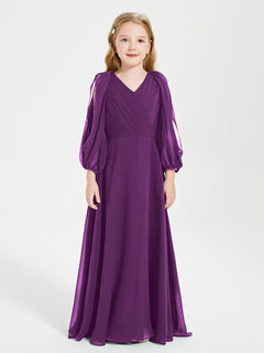 Modest Long Sleeved Junior Bridesmaid Gowns Grape