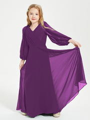 Modest Long Sleeved Junior Bridesmaid Gowns Grape