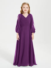 Modest Long Sleeved Junior Bridesmaid Gowns Grape