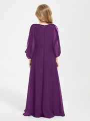 Modest Long Sleeved Junior Bridesmaid Gowns Grape