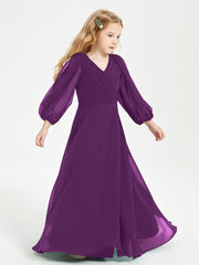 Modest Long Sleeved Junior Bridesmaid Gowns Grape