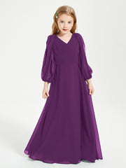 Modest Long Sleeved Junior Bridesmaid Gowns Grape