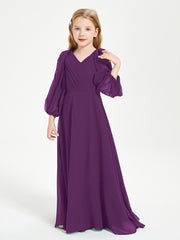 Modest Long Sleeved Junior Bridesmaid Gowns Grape