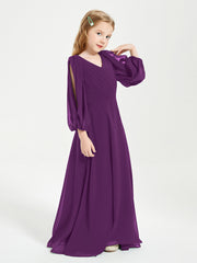 Modest Long Sleeved Junior Bridesmaid Gowns Grape