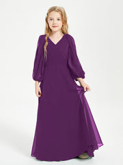 Modest Long Sleeved Junior Bridesmaid Gowns Grape