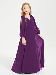 Modest Long Sleeved Junior Bridesmaid Gowns Grape