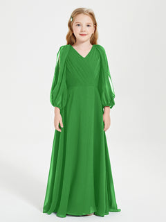 Modest Long Sleeved Junior Bridesmaid Gowns Green