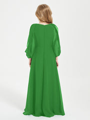 Modest Long Sleeved Junior Bridesmaid Gowns Green