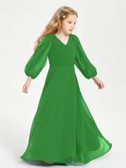 Modest Long Sleeved Junior Bridesmaid Gowns Green