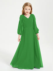 Modest Long Sleeved Junior Bridesmaid Gowns Green