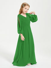Modest Long Sleeved Junior Bridesmaid Gowns Green