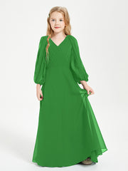 Modest Long Sleeved Junior Bridesmaid Gowns Green