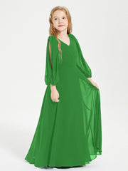 Modest Long Sleeved Junior Bridesmaid Gowns Green