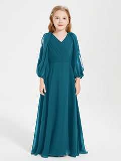 Modest Long Sleeved Junior Bridesmaid Gowns Ink Blue