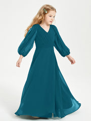Modest Long Sleeved Junior Bridesmaid Gowns Ink Blue