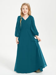 Modest Long Sleeved Junior Bridesmaid Gowns Ink Blue