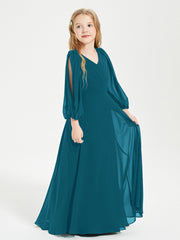 Modest Long Sleeved Junior Bridesmaid Gowns Ink Blue