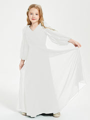 Modest Long Sleeved Junior Bridesmaid Gowns Ivory