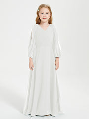 Modest Long Sleeved Junior Bridesmaid Gowns Ivory