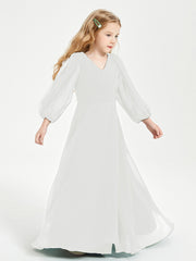Modest Long Sleeved Junior Bridesmaid Gowns Ivory
