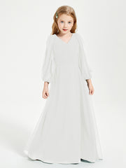 Modest Long Sleeved Junior Bridesmaid Gowns Ivory
