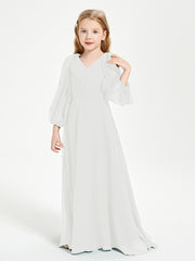 Modest Long Sleeved Junior Bridesmaid Gowns Ivory