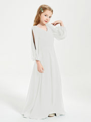 Modest Long Sleeved Junior Bridesmaid Gowns Ivory